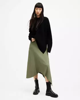 Асимметричная юбка миди Gia в рубчик AllSaints, трава зеленая
