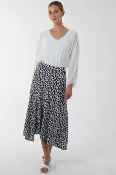 Асимметричная юбка-миди с цветочным принтом Blue Vanilla, черный