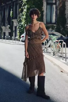 Асимметричная юбка миди в горошек ZARA, хаки