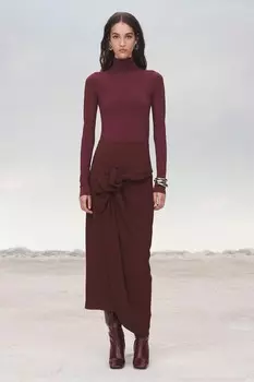 Асимметричная юбка миди ZARA, бордовый