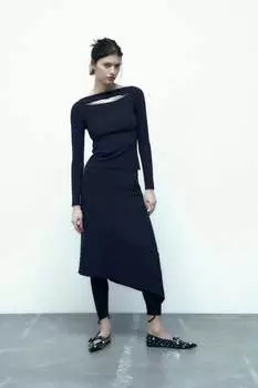 Асимметричная юбка миди ZARA, военно-морской
