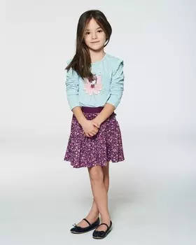 Асимметричная юбка с рюшами Бордовая с принтом маленьких цветочков Deux par Deux