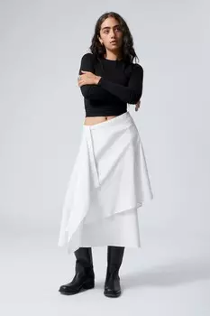 Асимметричная юбка с запахом Рамона из смесового льна Weekday, белый