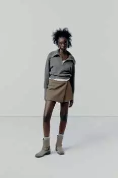 Асимметричная юбка ZARA, коричневый/серо-коричневый