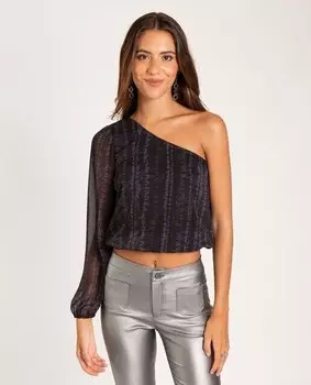 Асимметричная женская блузка с блестками The-Are, черный