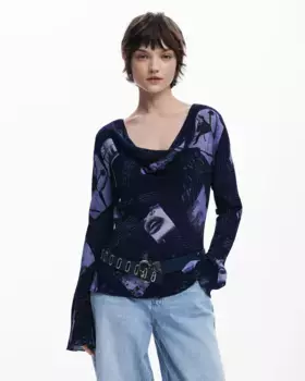Асимметричная женская блузка с коллажным принтом Desigual, синий