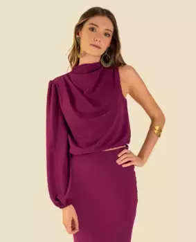 Асимметричная женская блузка с высоким воротником The-Are, фиолетовый