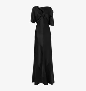 Асимметричное атласное платье с присборенным спереди краем Victoria Beckham, черный