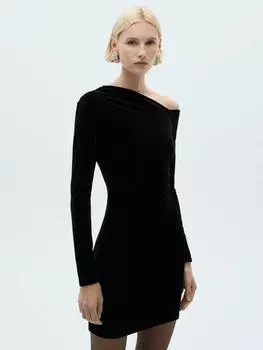 Асимметричное бархатное платье xvirgo Mango, черный