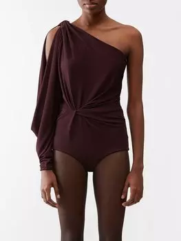 Асимметричное боди из джерси Saint Laurent, коричневый
