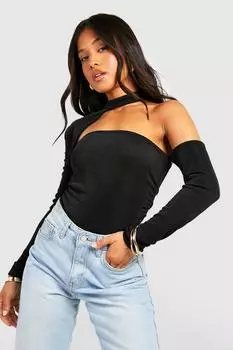 Асимметричное боди маленького со срубками Boohoo, черный