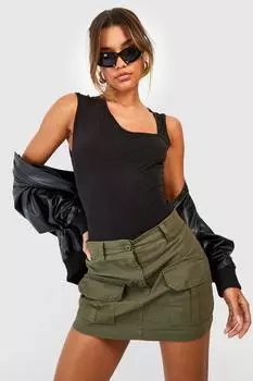 Асимметричное боди с облиненными ручками Boohoo, черный