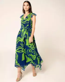 Асимметричное длинное платье с поясом Niza, синий