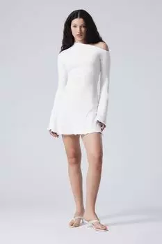 Асимметричное хлопковое мини-платье с драпировкой Weekday, белый