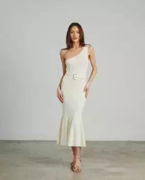 Асимметричное миди-платье с завышенной талией и расклешенным подолом Alma en Pena, белый