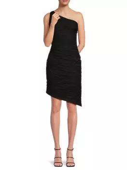 Асимметричное мини-платье на одно плечо со сборками Dkny, черный