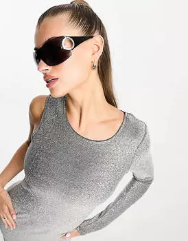 Асимметричное мини-платье потертого цвета с серебряными блестками