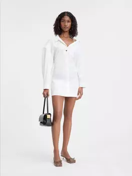 Асимметричное мини-платье-рубашка JACQUEMUS The mini shirt dress, белый