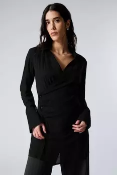 Асимметричное мини-платье-рубашка с длинными рукавами Weekday, черный