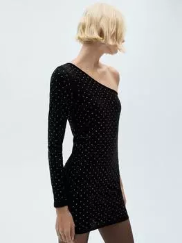 Асимметричное мини-платье со стразами xtachi Mango, черный