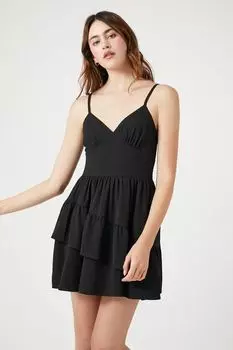 Асимметричное многоярусное мини-платье Forever 21, черный
