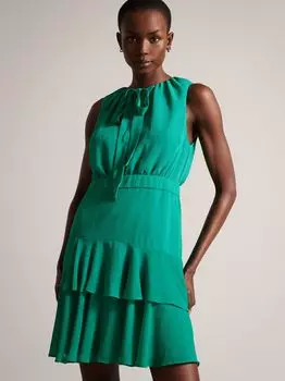 Асимметричное многоярусное мини-платье Ted Baker Zandaa, зеленое