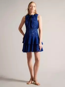 Асимметричное многоярусное мини-платье Ted Baker Timmia, синее