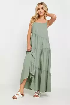Асимметричное многослойное платье макси Pixiegirl Petite, зеленый