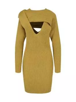 Асимметричное облегающее платье в рубчик Bottega Veneta Yellow