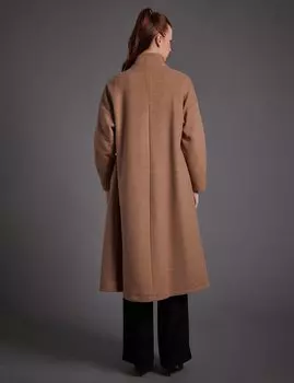 Асимметричное пальто с высоким воротником на пуговицах шоколадного цвета Kayra