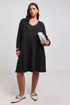 Асимметричное платье халат в рубчик Simply Be, черный