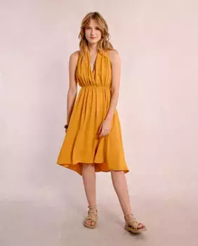 Асимметричное платье-холтер с V-образным вырезом Molly Bracken, горчичный