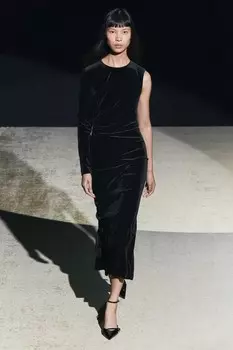 Асимметричное платье из бархата ZARA, черный
