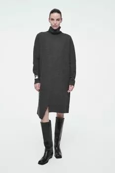 Асимметричное платье из мериносовой шерсти COS, темно-серый