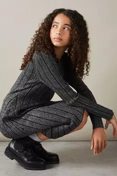 Асимметричное платье Jayden с металлическим узором в рубчик Reiss, черный