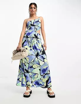 Асимметричное платье макси с бретелями и вырезом сбоку ASOS DESIGN