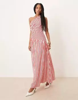 Асимметричное платье макси с заниженным подолом Forever New в красную и белую полоску
