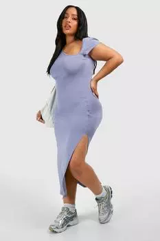 Асимметричное платье мидакси со складками и короткими рукавами Plus Plus boohoo, синий