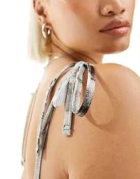 Асимметричное платье миди с абстрактным серебряным принтом Reclaimed Vintage