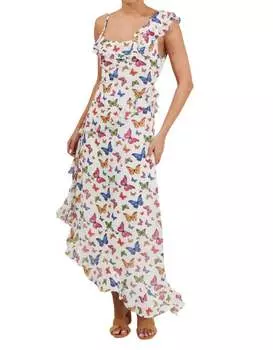 Асимметричное платье-миди с бабочкой белого цвета SUGARLIPS