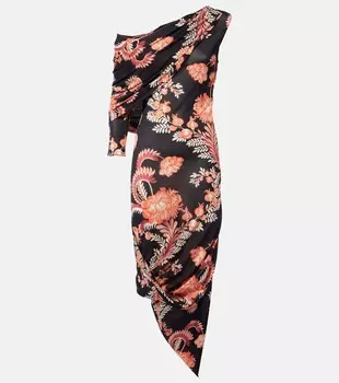 Асимметричное платье миди с цветочной драпировкой Etro, цвет print on black base