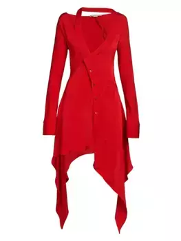 Асимметричное платье-миди с длинными рукавами Stella Mccartney, красный
