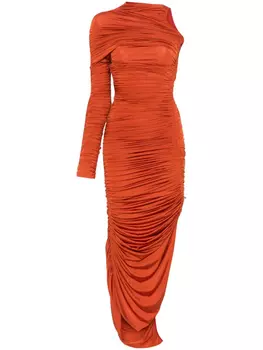 Асимметричное платье-миди с оборками от Mugler, оранжевый