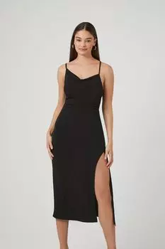 Асимметричное платье миди с разрезом на бретельках Forever 21, черный