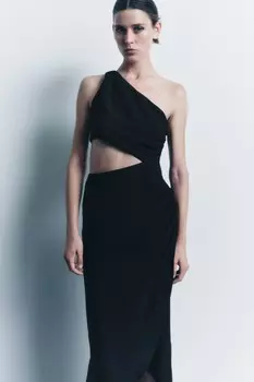 Асимметричное платье миди с золотой аппликации ZARA, черный