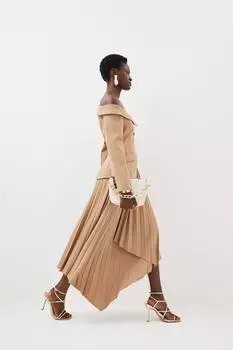 Асимметричное платье миди со складками из крепа на заказ Karen Millen, бежевый