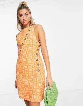 Асимметричное платье мини из твила с роговыми пуговицами и принтом в клетку ASOS DESIGN