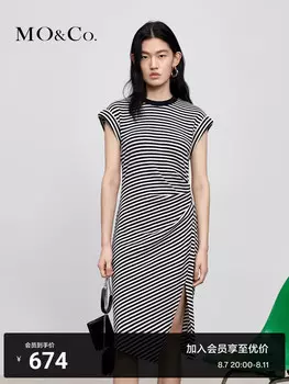 Асимметричное платье Moco с летящими рукавами, черно-белый