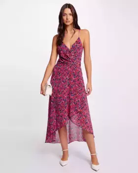 Асимметричное платье на бретелях с принтом Morgan, фуксия