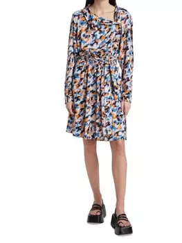 Асимметричное платье-рубашка с принтом KENZO Royal blue multi